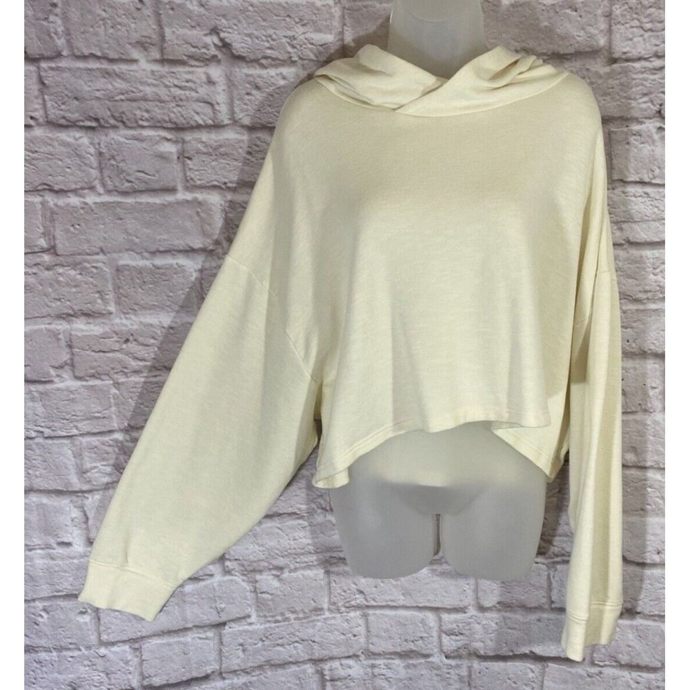 Fabletics Brisa Cropped Long Sleeved Pullover Hoodie Womens XL Ivory Soft 9505